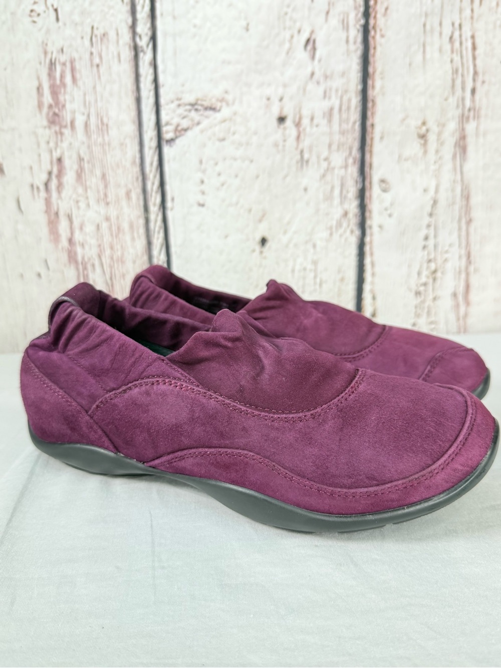 Dansko Cadence Plum Suede Leather Hidden Wedge Stretch Slip On Loafers Shoes 37